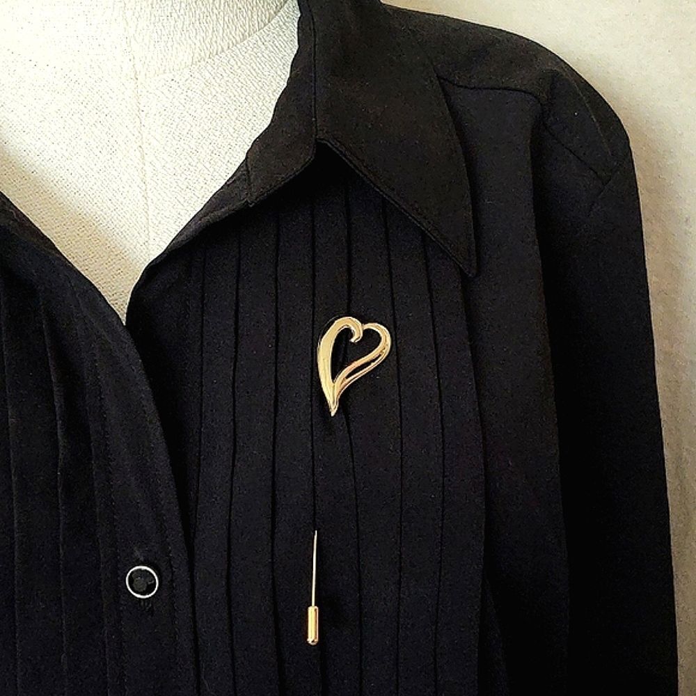 4" Floating Heart Gold Stick Pin Brooch